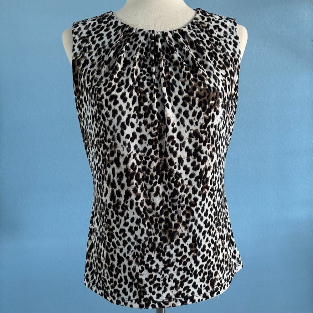 Leopard Print Tank Top - Pleated Neckline - Size Small - Calvin Klein